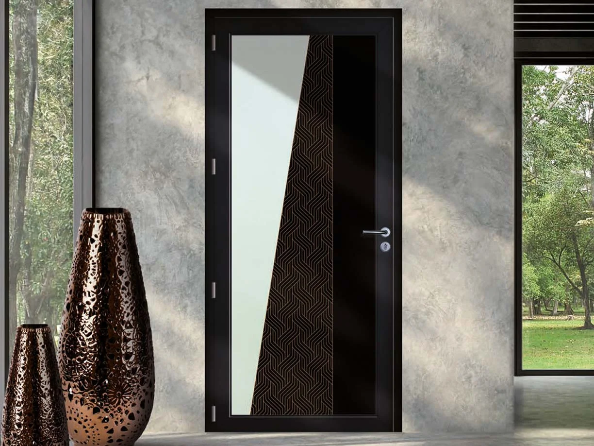 Porte d’entrée Aluminium - Noire semi vitrée