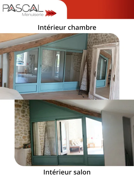 Cloison intérieure en aluminium avec baie vitrée Profils Systèmes dans le Gard intérieurs chambre et salon