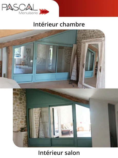 Cloison intérieure en aluminium avec baie vitrée Profils Systèmes dans le Gard intérieurs chambre et salon