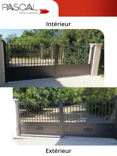 Portail battant noir aluminium gamme Terre-Neuve Profils Systèmes Saint-Paul-le-Jeune intérieur / extérieur