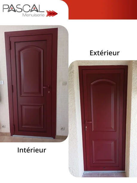 Porte d'entrée aluminium traditionnel Rouge de Mars gamme Satin Moon 416 Volma Uzès intérieur / extérieur