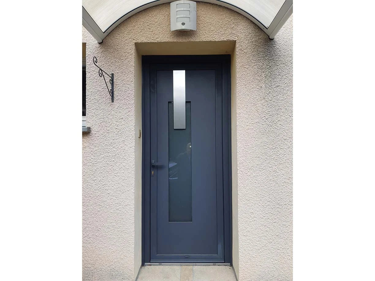 Porte d’entrée Aluminium - Bleue pleine avec vitre