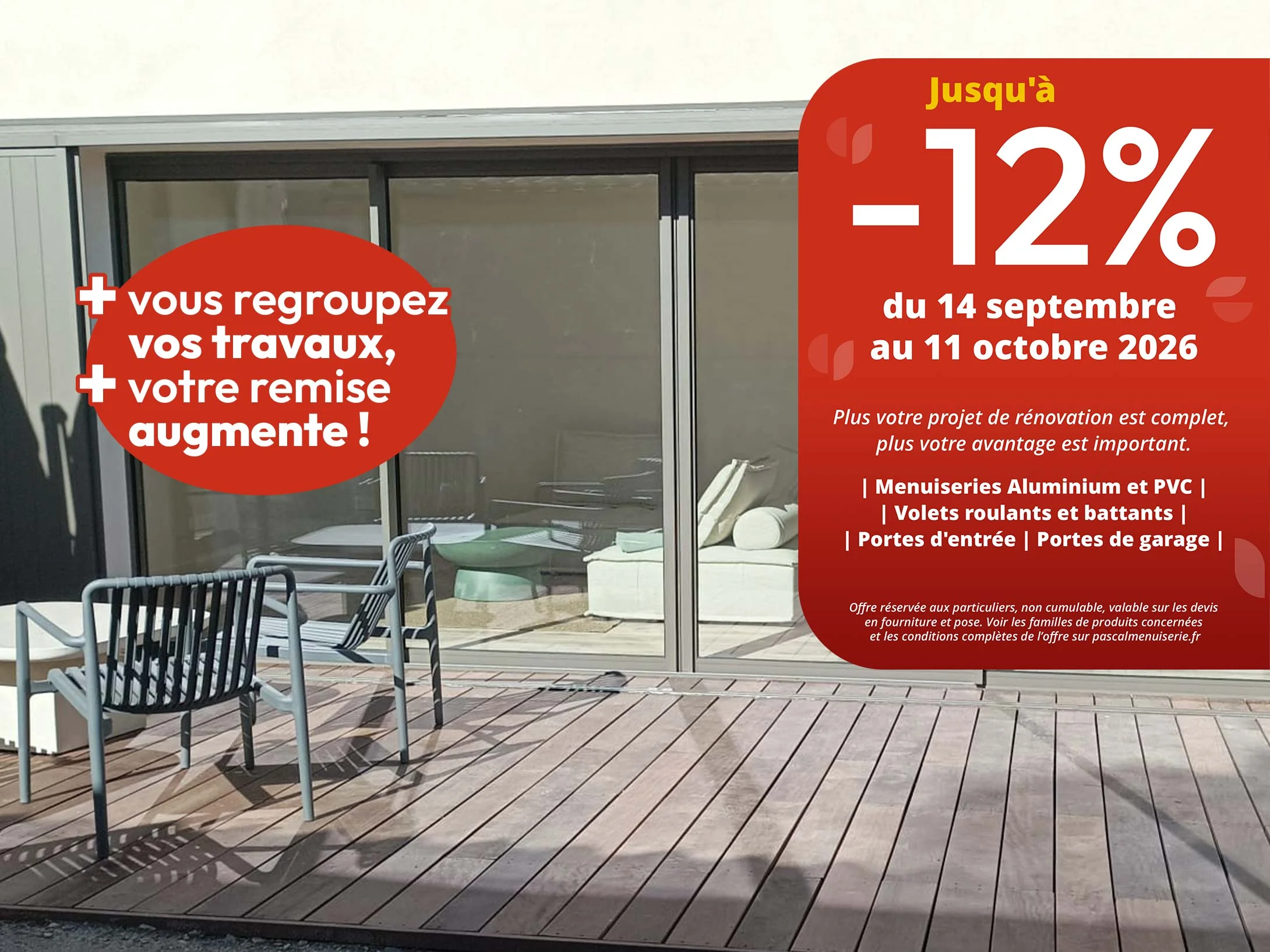 Promotion d'automne 2026 jusqu’à -12 % sur vos menuiseries